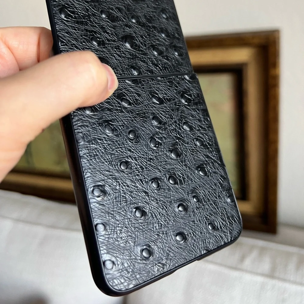 For Samsung Galaxy z flip 3 5G phone case genuine leather ostrich pattern